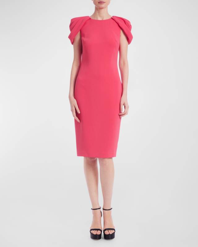 Pleated Cap-Sleeve Bodycon Midi Dress
